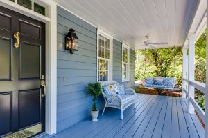 front porch of a blue house