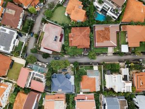 zoomed out image of the top of houses